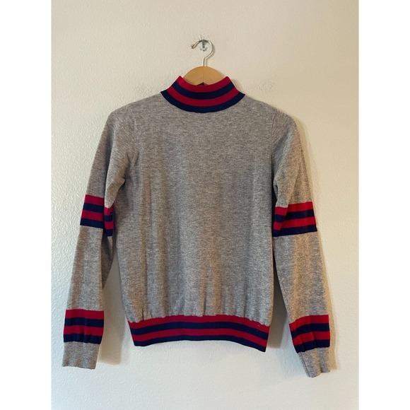 Madeleine Thompson x AQUA Mockneck Pullover Sweater Size XS Gray Red Blue Stripe - Picture 5 of 10